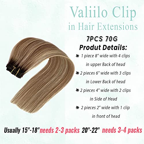 Image of Clip in Hair Extensions Real Human Hair, Medium Brown Roots Human Hair Clip in Extensions 7 Pcs 70g Golden Brown Mixed 613 Blonde Highlights Human Hair Extensions Clip ins 12 Inch, #4T12P613