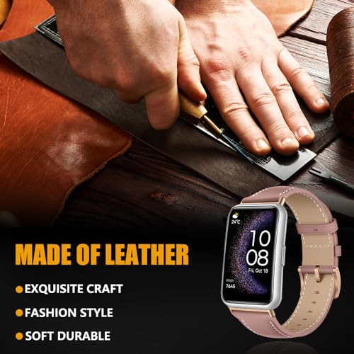 Niboow Leather Adjustable Watch Band for Huawei Watch Fit - Pink, 2 cm - Image 3