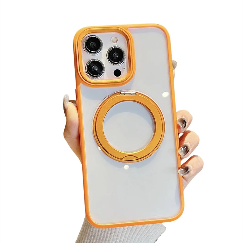 Coque iPhone 13 orange transparente avec support magnétique rotatif - 8