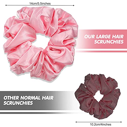 Image of Chuangdi 6 Pieces Big Satin Scrunchies for Women, Jumbo Silk Scrunchies Thick Elastic Jumbo Hair Tie Galentine Valentine's Day Gifts(Champagne, White, Silver Grey, Light Pink, Bean Red, Light Blue)