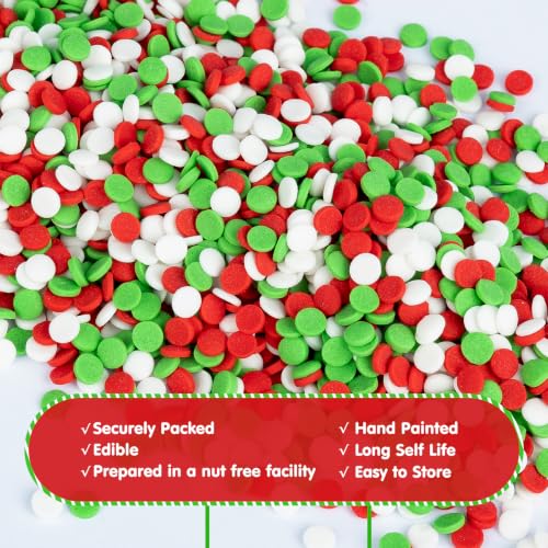 Image of Edible Christmas Sprinkles,Red Green White Round Confetti Sprinkle for Cake