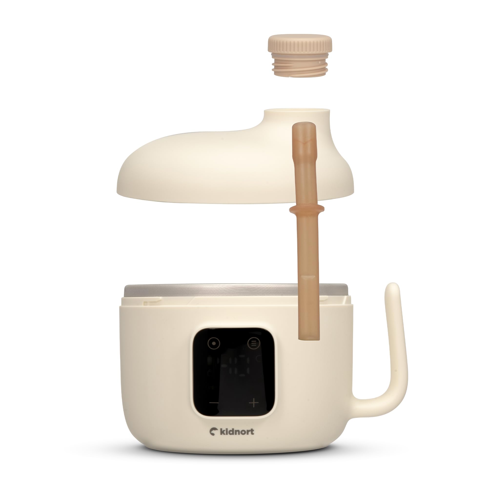 Kjokken Mobiler Babykostwärmer 400 ml mit Akku USB C für unterwegs Temperaturregelung 40 bis 55 Grad Timer Touchdisplay dichter Schraubdeckel für Babybrei Mahlzeiten Beige