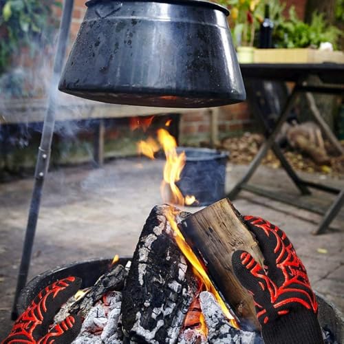 Image of GRILL HEAT AID BBQ Grill Gloves Heat Proof for Grilling - Fireproof 1472F Heat-Resistant Grill Mitts for Outdoor Barbecue and Smoker, Campfire, Fire Pit, Oven Glove with Fingers for Baking Pizza
