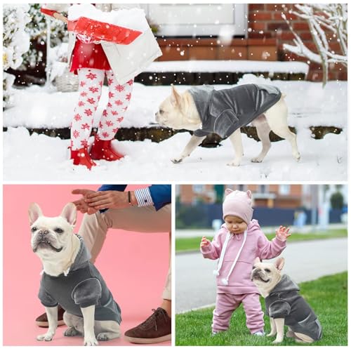 Image of BEAUTYZOO Dog Hoodie Sweaters for Small Medium Dogs- Warm Fall Winter Fleece Jacket for Cold Weather, Soft Velour Hooded Coat with Leash Hole & Pocket, Puppy Sweatshirt Clothes Bulldog Schnauzer,Grey