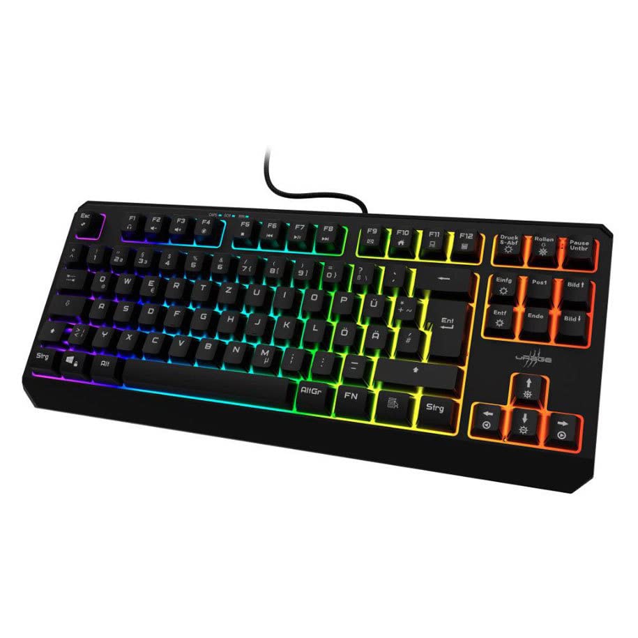 uRage Exodus 220 RGB Gaming Keyboard Compact 87-Key Mechanical Feel Rainbow Backlit USB Wired Keyboard Anti-Ghosting for PC Laptop Gaming Space-Saving Tenkeyless Design Windows Compatible Black