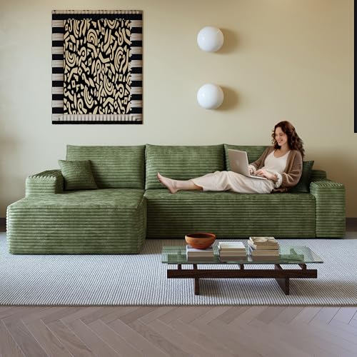Image of 96 inch Sectional Couches for Living Room Cloud Couch Sofa with L-Shape Upholstered Boneless Couchs Modern Modular Sectional Couch with Chaise