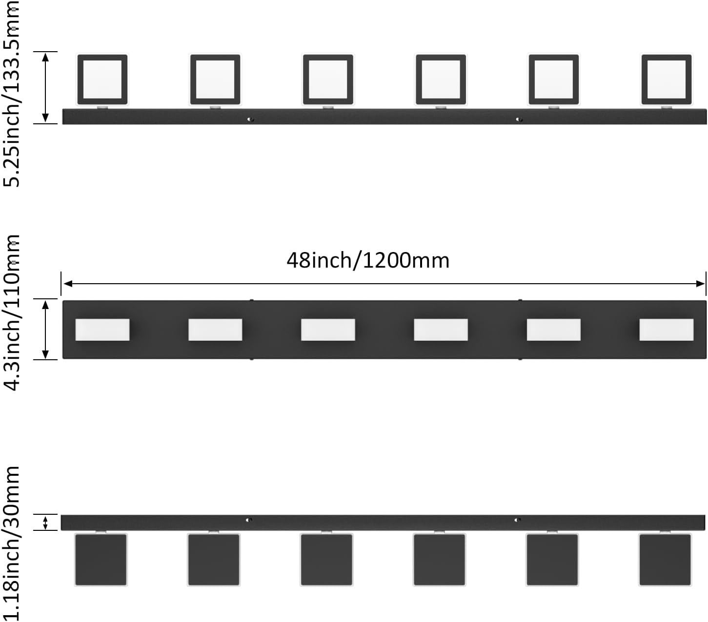 Ralbay Black Bathroom Vanity Lights 48inch Metal Acrylic LED Modern Bathroom Wall Lighting Fixtures Matte Black (White Light 6000K, Non-dimmable)