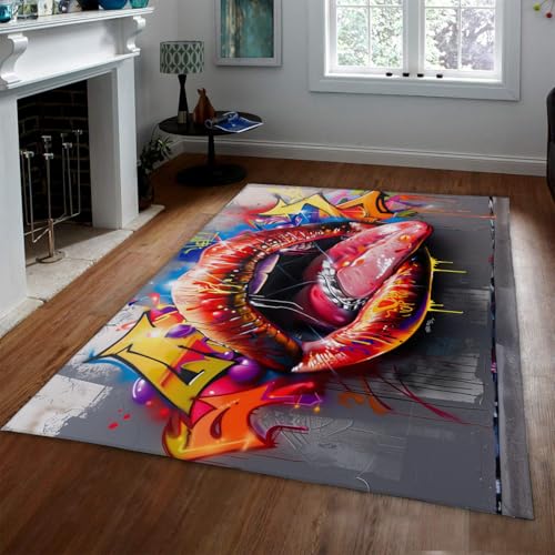 Tapis de sol lavable anti-glisse gris design graffiti - 2