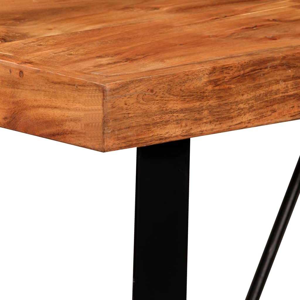 Mesa de bar de madera maciza de acacia, 120 x 60 x 107 cm, pulida, lacada, patas de acero robustas, para comedor y cocina, fácil montaje, rústica, duradera