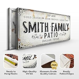 Tailored canvases outdoor patio sign personalized patio wall canvas art decor for backyard pool deck porch bar and custom gift idea for friends family and couples cold drinks and great times  urban country home decor