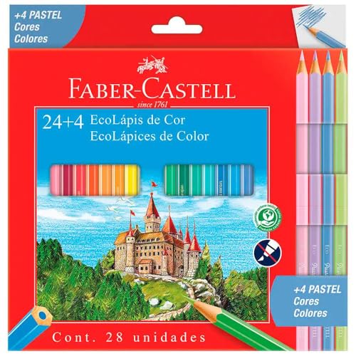 Ecolapis de cor, Faber-Castell, 120124+4P, Com + 4 pastel, estojo com 24 cores, Multicor