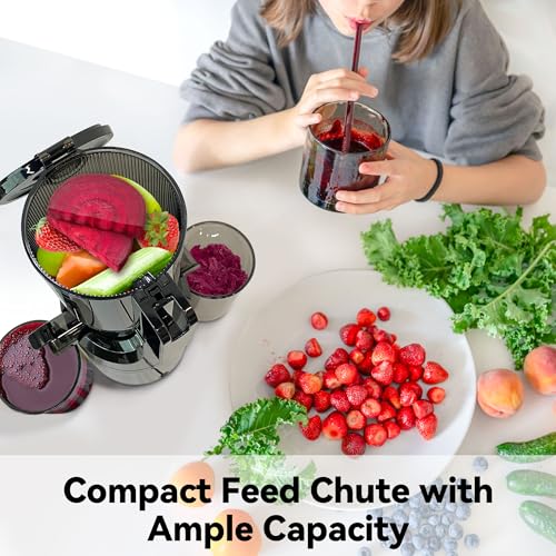 Image of Juicer Machines,Fretta Cold Press Juicer Machines with Wide Mouth Feed Chute,Fit Whole Fruits & Vegetables,Easy to Clean Compact Juicer,Black