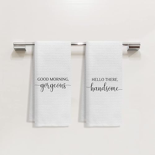 Miniatura 2 de Good Morning Gorgeous Hello There Handsome - Juego de 2 toallas decorativas para parejas, regalos para marido, esposa, recién casados