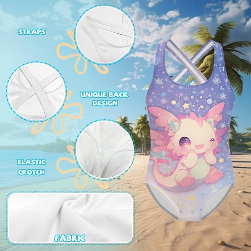 Image of Girls One Piece Swimsuits Teens Sleeveless Back Cross Strap Bathing Suit Kids Quick Dry Cute Beach Swimwear(5-14)