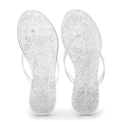 Image of Womens Flip Flops Thong Sandals Jelly Shoes Flat for Ladies Slides Black Slippers Size 9 Slip On Summer Beach Dressy