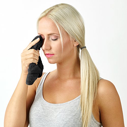 Miracle Face Erase 2 Pack Makeup Remover Face Cloths, Chemical-Free, Microfiber, 6 Hair Ties (2 Count, Black) #TOP4