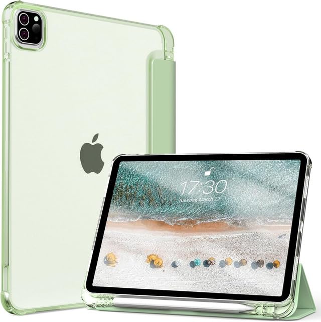 Tablet Case Cover for Apple iPad Pro 11 inch M4 [Auto Sleep/Wake Cover] [Pencil Holder] [Trifold Stand][Frosted Back] - Macha Green-image-13