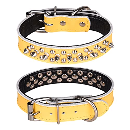 haoyueer Spiked Studded Dog Collar, Genuine Leather Dog Collar