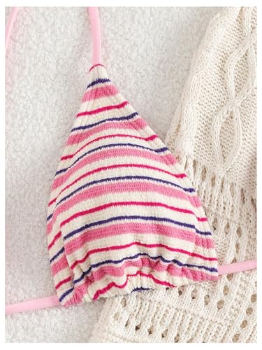 Image of GORGLITTER Women's Striped High Waisted Bikini Sets Cute Cheeky Triangle String Thong Swimsuit Bathing Suit 2 Piece