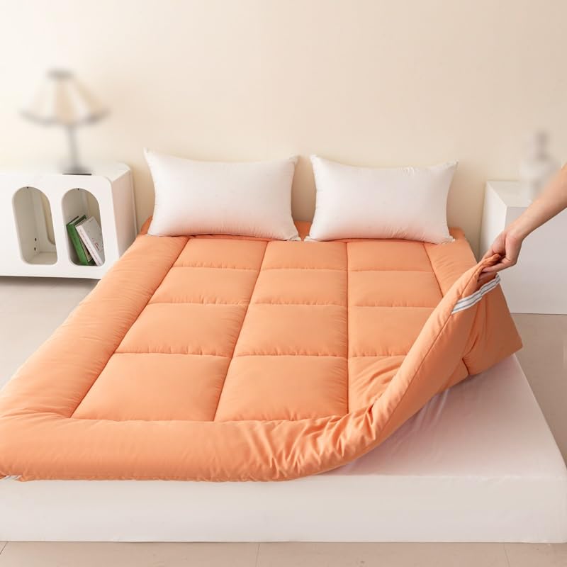 Japoński materac podłogowy futon o grubości 8 cm zwijany i składany pokrowiec na łóżko do pokoju gościnnego sypialni kampera - czarny rozmiar queen (152 cm x 203 cm)
