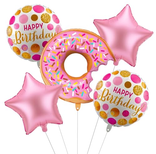 Image of Propsicle Donut Theme Birthday Balloons for Girls, Pack of 5 - Pink Princess Sprinkle Party Decoration, Photo Backdrop Decor for Kids & Adults