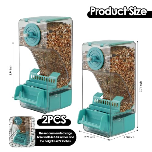 Image of Bird Feeder No Mess 2PCS Automatic Clear Bird Seed Food Container Acrylic Parrot Feeder Dispenser Cage Accessories for Parakeet Budgies Cockatoo Canary Love Bird (Blue)