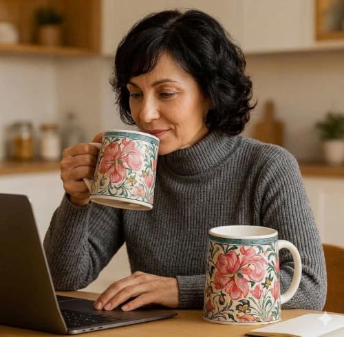 Image of Alive Floral Printed Ceramic Tea /Coffee Mug Set of 2 (300 ml) | Microwave & Dishwasher Safe |Premium Ceramic Mugs for Home, Office & Gifting