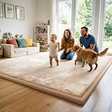 AEOCOO Krabbelmatte Baby 150x200 cm – 3,3 cm extra Dicke Krabbeldecke & Spielmatte aus Schaumstoff, rutschfest, für Laufgitter, Wohnzimmer Kinderteppich, Beige