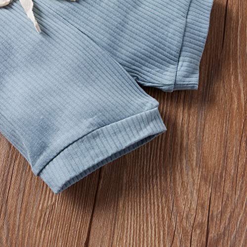 Ciycuit Newborn Baby Boy Summer Clothes Ribbed Short Sleeve Romper + Shorts Set 0 3 6 9 12 18 Months Two Piece Outfits Blue 0-3 Months #TOP4