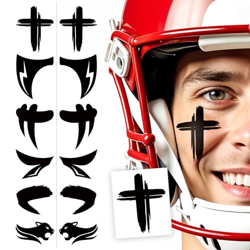 Cerlaza Baseball Accessories, 48 Pairs Eye Black Stickers Outdoors Sports, Individually Wrapped Eye Black Tattoos for Football Soccer, Game Day Party Sports Eyeblack (Mixed Pattern, Youth/Adults)