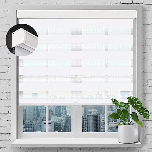 SEEYE Cordless Zebra Roller Blinds for Window, W18''xH72''Light Filtering Horizontal Blinds and Shades Dual Layer Zebra Shade Light Control, Day and Night Window Drapes Customize((W45.7*H183cm), White by SEEYE - Used condition - CA$23.08