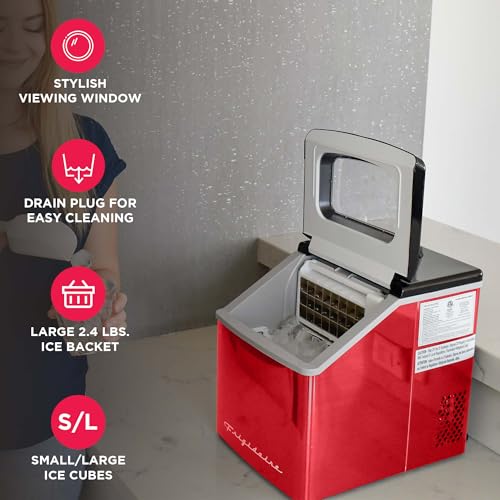 Image of Frigidaire EFIC452-SSRED XL Maker, Makes 40 Lbs. of Clear Square Ice Cubes A Day, Stainless, Red Steel