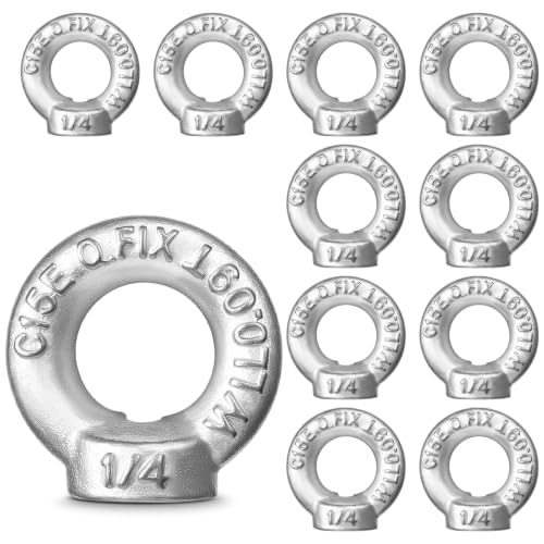 Fumete 10 Pcs 1/4"-20 Eye Nut, Drop Forged Galvanized Lifting Eye Nut, Heavy Duty Lifting Bolt, 506 lb Wll