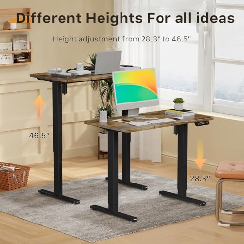 Image of JOY worker Small Electric Standing Desk, 35 inch x 20 inch Whole Piece Height Adjustable Desk with Memory Controller, Sit to Stand Desk Workstation for Home Office, Rustic Brown