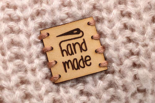 Etiquetas de cuero hechas a mano"hand made" costura Mod. HMB - Exclusivas grabadas etiquetas de piel italiana (15 piezas - Texto Estándar) Cover