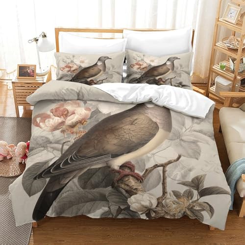 Housse de couette oiseau vintage en microfibre résistante lavable en machine - 3