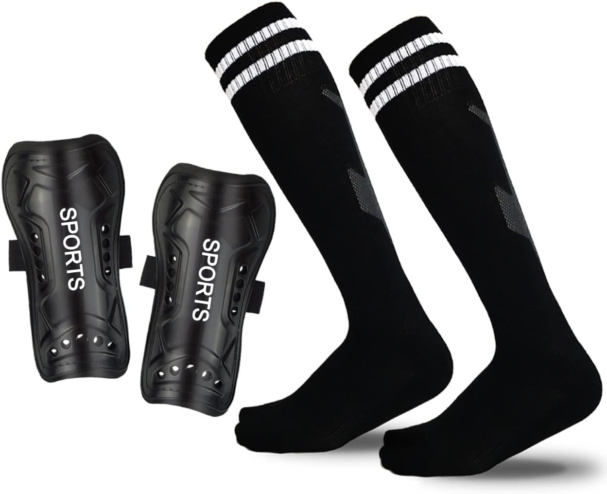 Kids Soccer Shin Guards with Socks - Youth Shin Pads for Ages 9-15 (Black & Blue, L&S) (Black(L))-picture-12