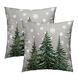 Mweet Christmas Pillow Covers 22x 22 Inch Pack of 2,Grey Xmas Tree Snow Winter Decorative Cotton Square Throw Pillowcases,Christmas Decor for Bedroom Sofa Couch Cushion