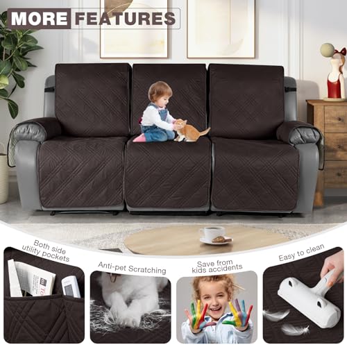 Image of TAOCOCO 100% Waterproof Recliner Sofa Cover, Non Slip Split Couch Covers for Reclining Couches with Elastic Straps, Washable Reclining Sofa Cover Furniture Protector for Kids Pets(3 Seater, Mocha)