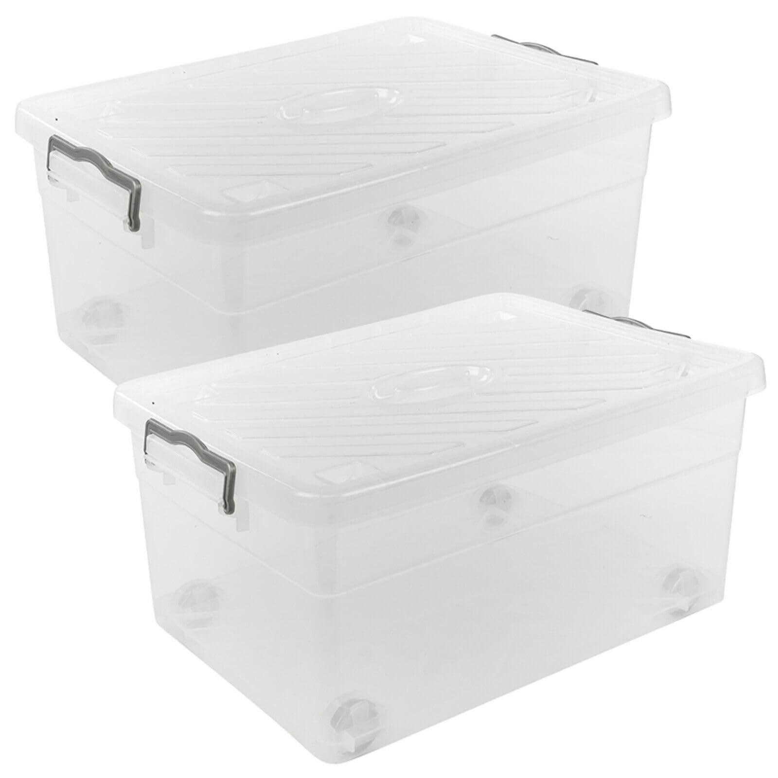 Urbnliving Clear 40L Plastic Stackable Airtight Storage Box Clip Lock Lid On 4 Wheels