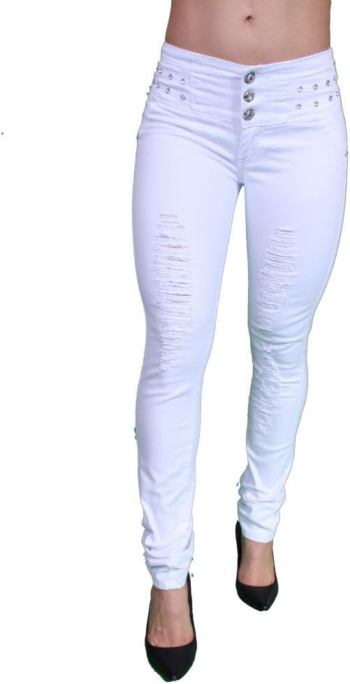 Brazilian Butt Lifting Colombian Style Ripped White Silver Diva Jeans DJ1626WHT