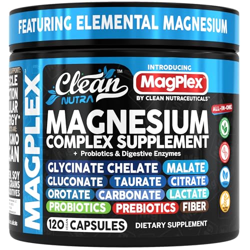 8in1 Magnesium Supplement Complex | Magnesium Glycinate Citrate Malate Gluconate Orotate Carbonate Lactate + Prebiotics Probiotics Digestive Enzymes Magnesio Capsules for Women Men by Clean Nutra