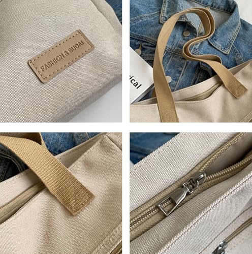 Large Canvas Tote Bag for Women Casual Shoulder Purse with Multiple Pockets Tote Handbag for College Work Travel4
