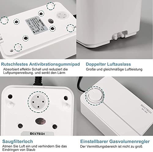 Boxtech Ossigenatore per Acquario, Aeratore Acquario Ultra Silenziosa con Flusso d'aria Regolabile, Potente Pompa d'aria Acquario con 2 Uscite per Pompare Bolle d'aria per Acquario da 10-550L - Image 5