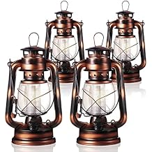 Hortsun 8 Pcs 8 Inch Vintage LED Hurricane Lantern Warm Leds and Dimmer Switch Battery Operated Farmers Hanging Lantern for Indoor Outdoor Camping Usage Decor