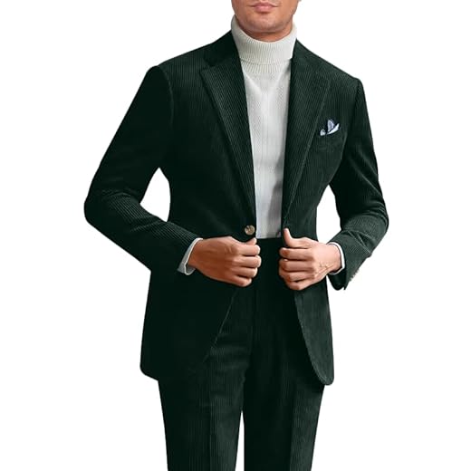 Fesenbo Terno masculino de veludo cotelê slim fit, 2 peças, blazer para homens, vintage, casamento, negócios, veludo cotelê, jaqueta masculina, A - verde-escuro, G