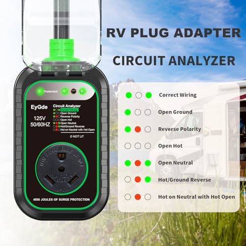 Image of EyGde 50 Amp to 30 Amp RV Adapter with Surge Protector - Upgraded NEMA 14-50P Male to TT-30R Female Plug, 50A to 30A RV Circuit Analyzer Power Protection with Waterproof Cover for 30Amp Camper Trailer