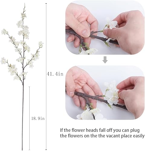 Miniatura 4 de LESING 4 flores de cerezo artificiales, ramas de flores de cerezo de seda falsa, arreglo de tallos de flores de durazno alto, para decoración de