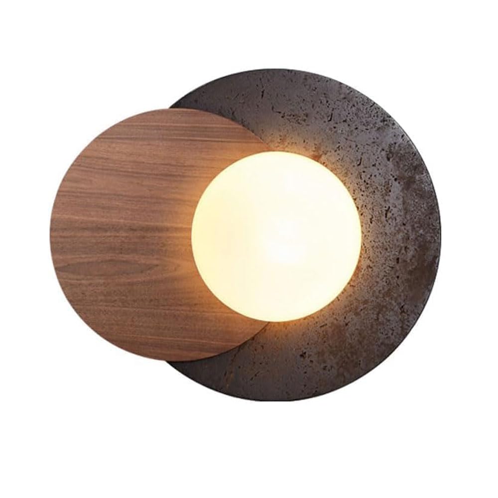JISHUBO Spherical Glass Lampshade Wall Sconce, Vintage Farmhouse Style Wall Light, Natural Black Travertine Wall Lamp, Restaurant Living Room Balcony Decoration Lighting Fixtures