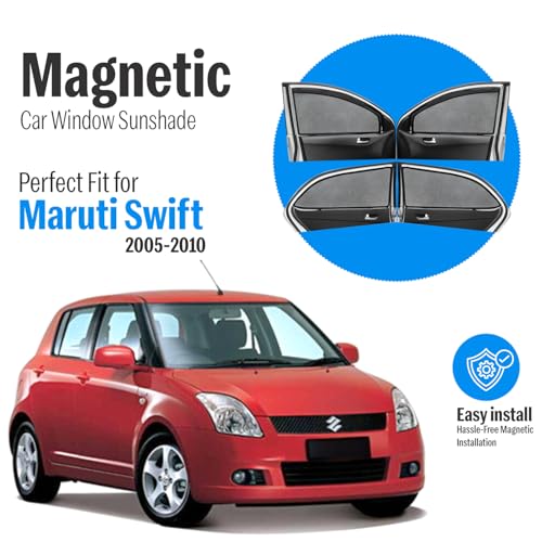 Image of Autofact Magnetic Car Sunshades Compatible with Maruti Swift (2005 to 2010) (Set of 4) - Easy Installation, UV Protection, Keeps Car Cool (Front 2 with Zippers, Rear 2 Without Zippers)